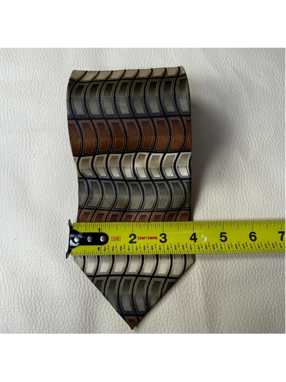 Colours Alexander Julian 100% Silk Tie Brown Gray Geometric Mens Necktie